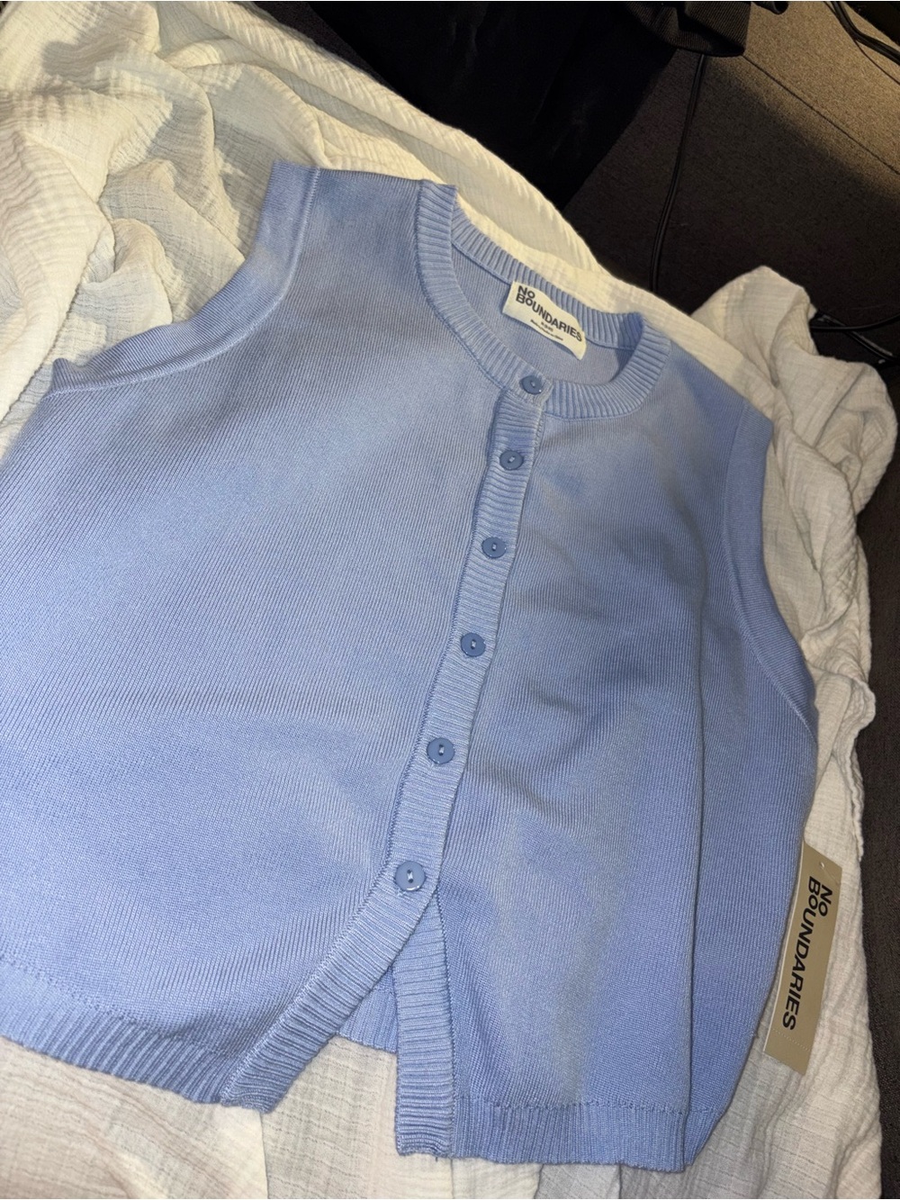 No Boundaries Light Blue Button-Up Knit Vest